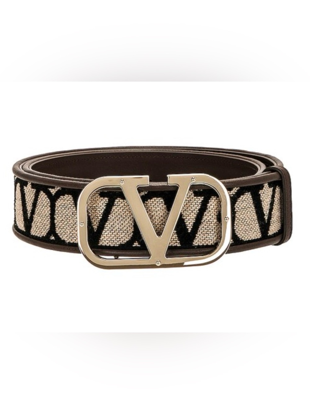 Valentino Sculpture Monogram Belt in Natural, Brown and Black, Gold Buckle Sz 80